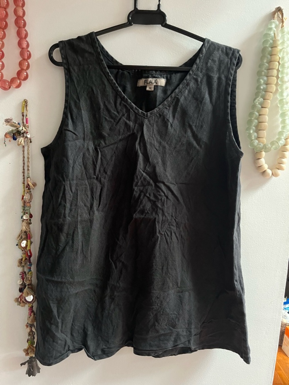 Flax Black V-Neck Linen Tank Top